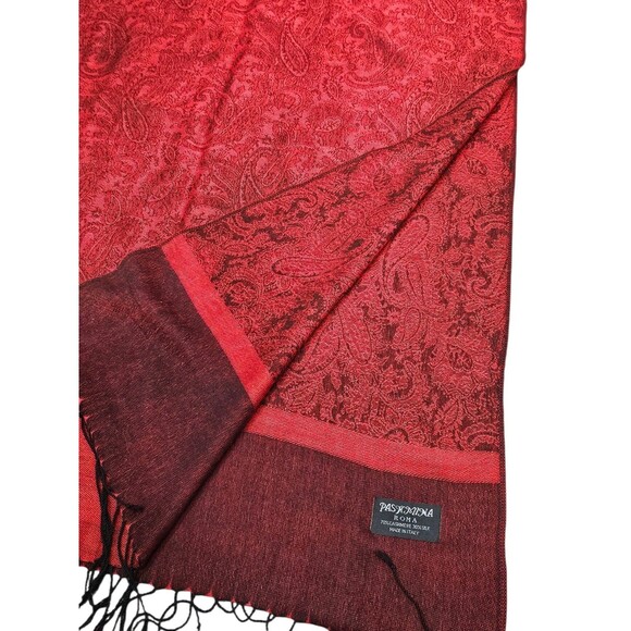 Womens Cashmere Silk Pashmina Red Paisley Scarf Wrap Shawl Stole Fringe 68x26 - Picture 6 of 16